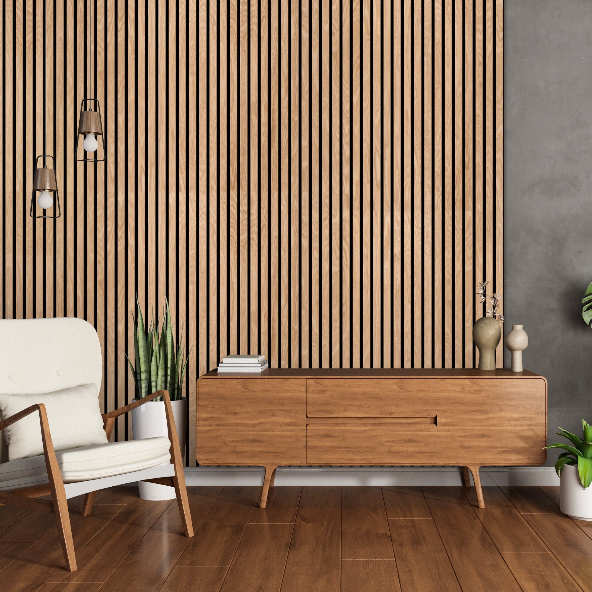 American Red Oak 100% Solid Acoustic Wood Slat Wall Panels with Black Felt Backing