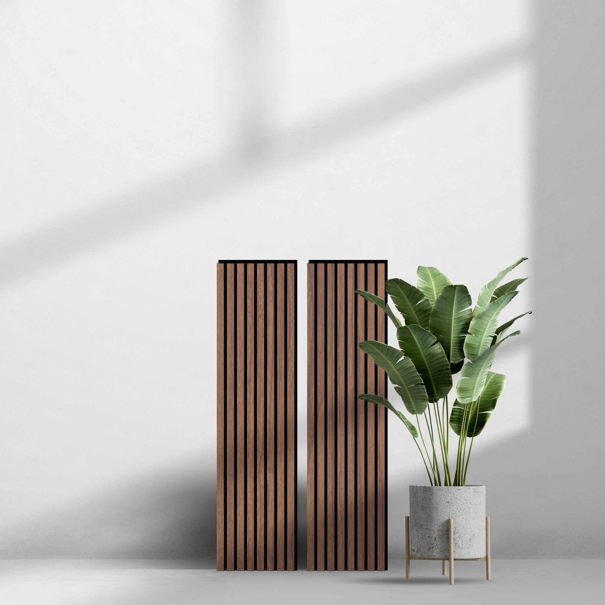 Natural Walnut Acoustic Wood Slat Wall Tiles with Black Felt Backing