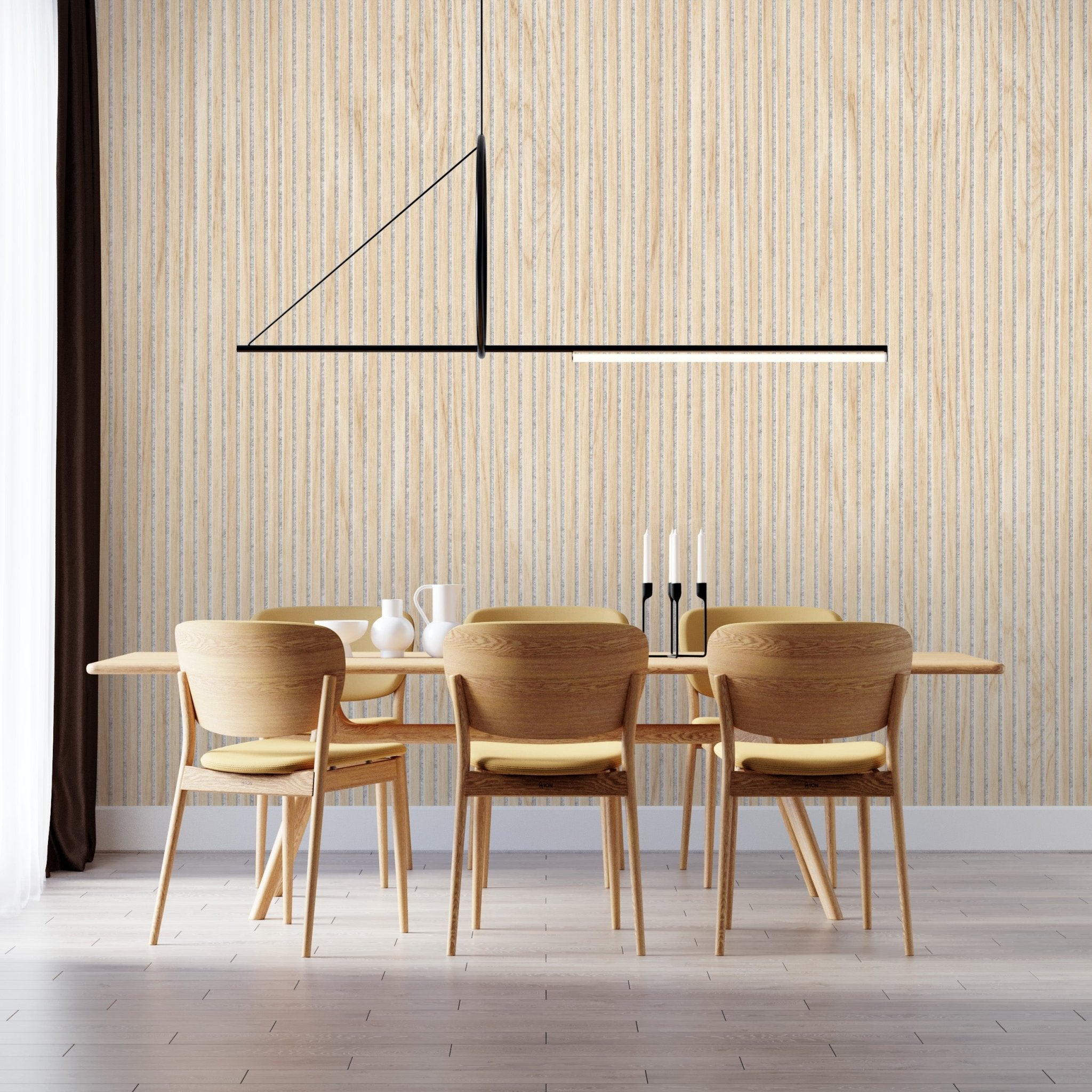 118" Tall ULTRALIGHT Flexible Lightweight White Oak Acoustic Wood Slat Wall Panels with Grey Felt Backing
