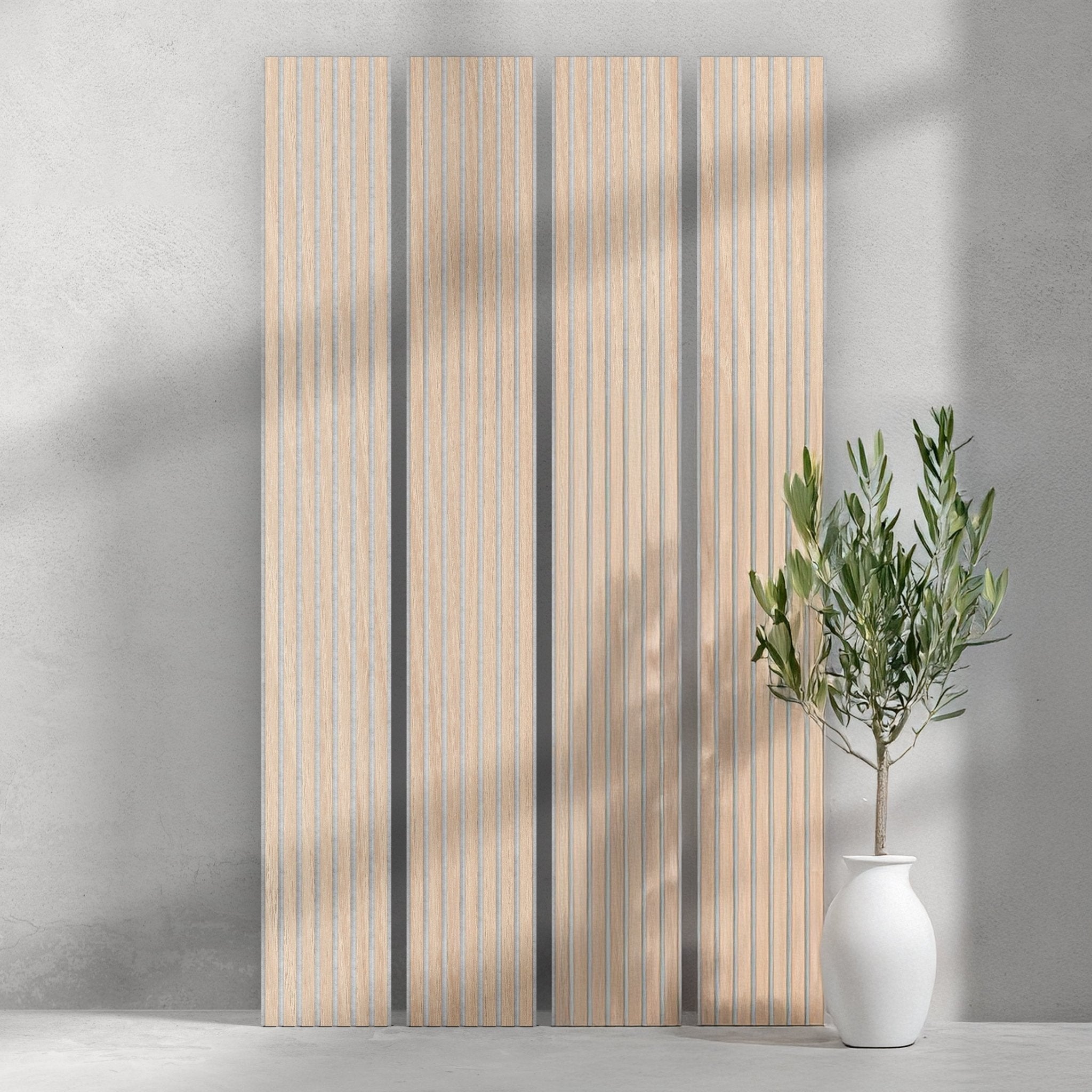 ULTRALIGHT Flexible Lightweight White Oak Acoustic Wood Slat Wall Panels with Grey Felt Backing