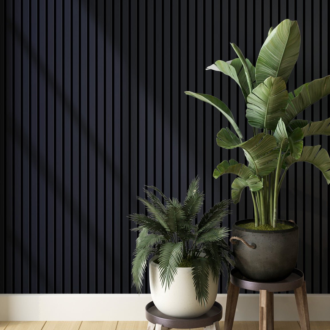 Caviar Matte Black Slat Acoustic Wall Panel with Black Felt Backing