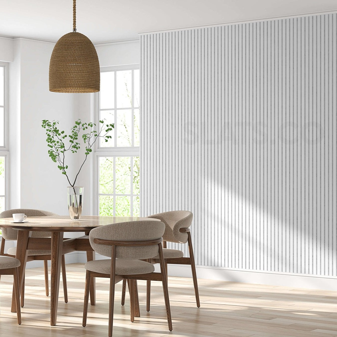 Diamond White Wall Slat Acoustic Panel with Grey Felt Backing