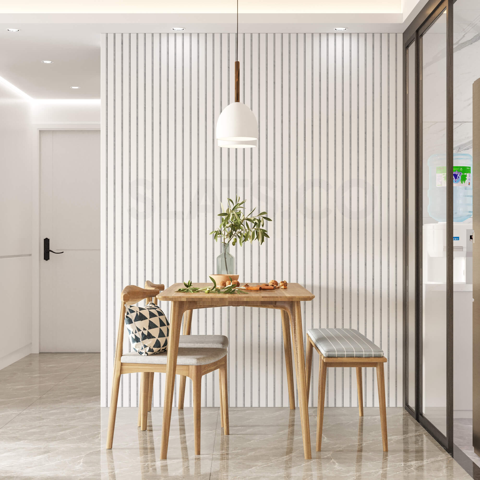 Diamond White Wall Slat Acoustic Panel with Grey Felt Backing