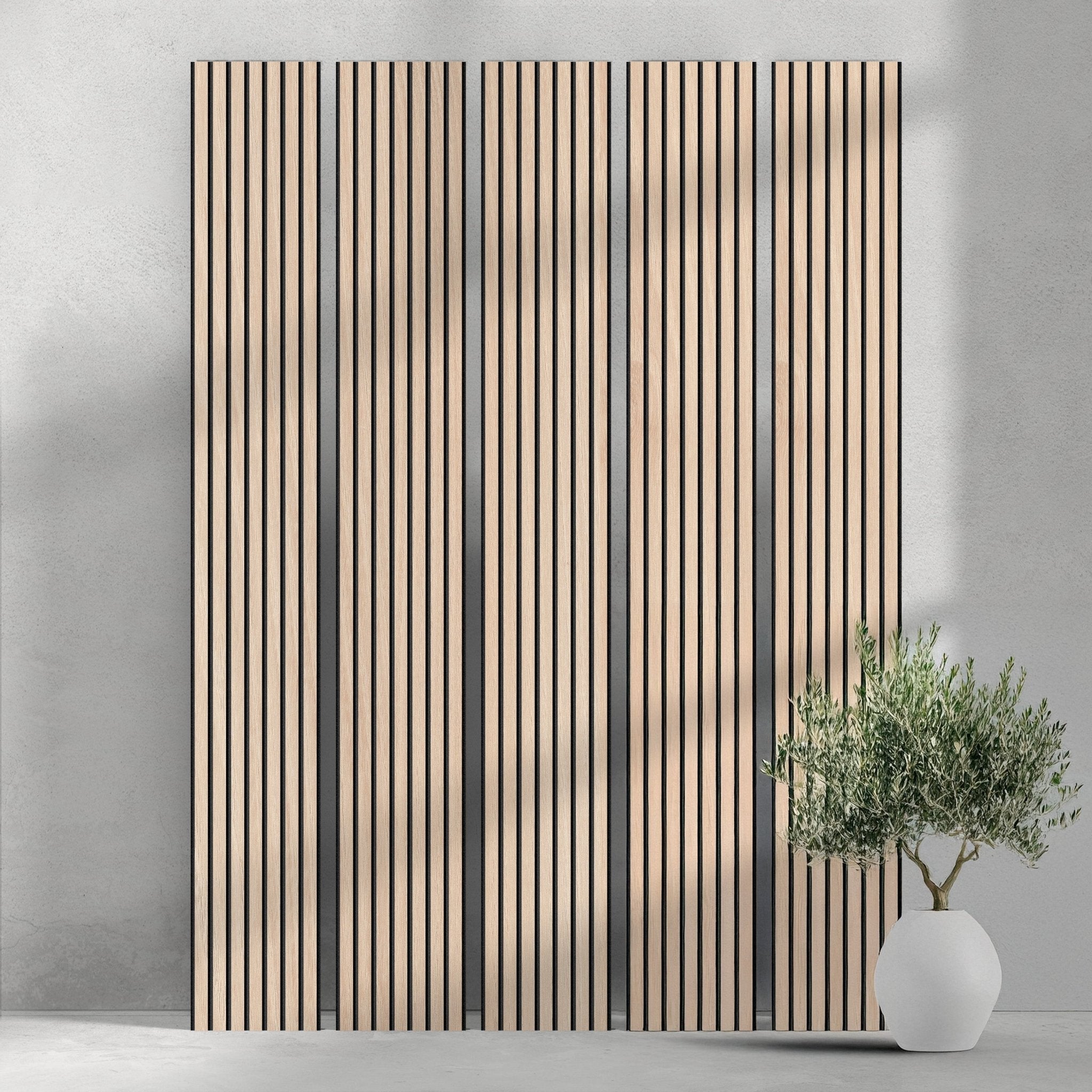 ULTRALIGHT Flexible Lightweight White Oak Acoustic Wood Slat Wall Panels with Black Felt Backing
