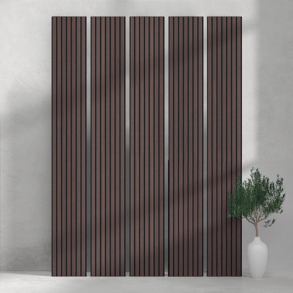 ULTRALIGHT Flexible Lightweight Dark Smoke Oak Acoustic Wood Slat Wall Panels with Black Felt Backing