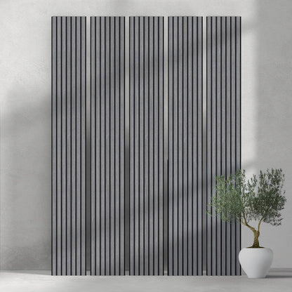 106" ULTRALIGHT Flexible Lightweight Grey Oak Acoustic Wood Slat Wall Panels with Black Felt Backing