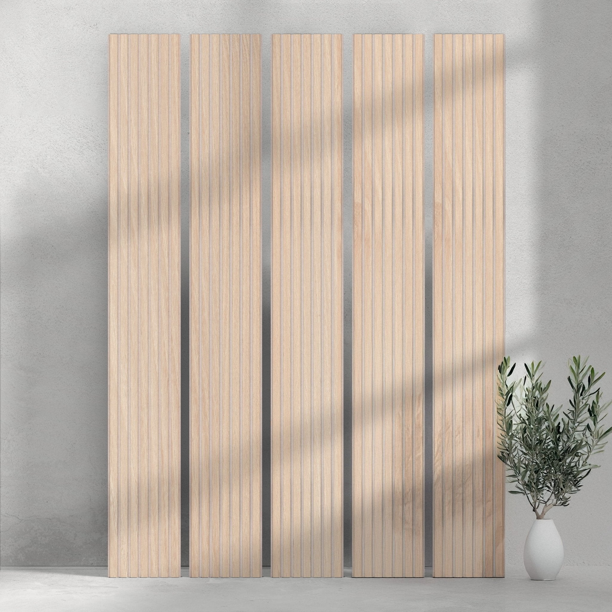 ULTRALIGHT Flexible Lightweight White Oak Acoustic Wood Slat Wall Panels with Beige Felt Backing