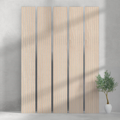 118" Tall ULTRALIGHT Flexible Lightweight White Oak Acoustic Wood Slat Wall Panels with Grey Felt Backing