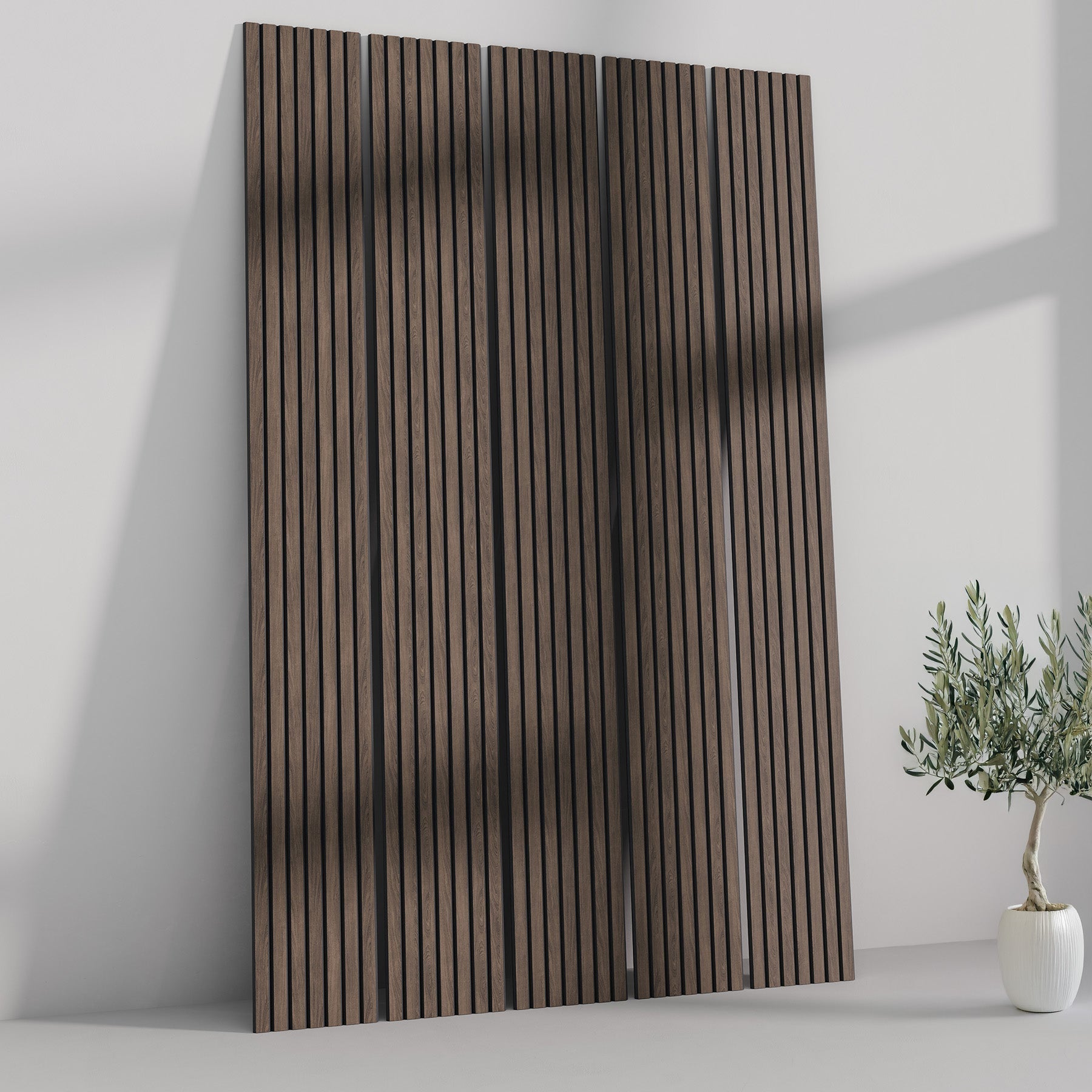 ULTRALIGHT Flexible Lightweight Dark Smoke Oak Acoustic Wood Slat Wall Panels with Black Felt Backing
