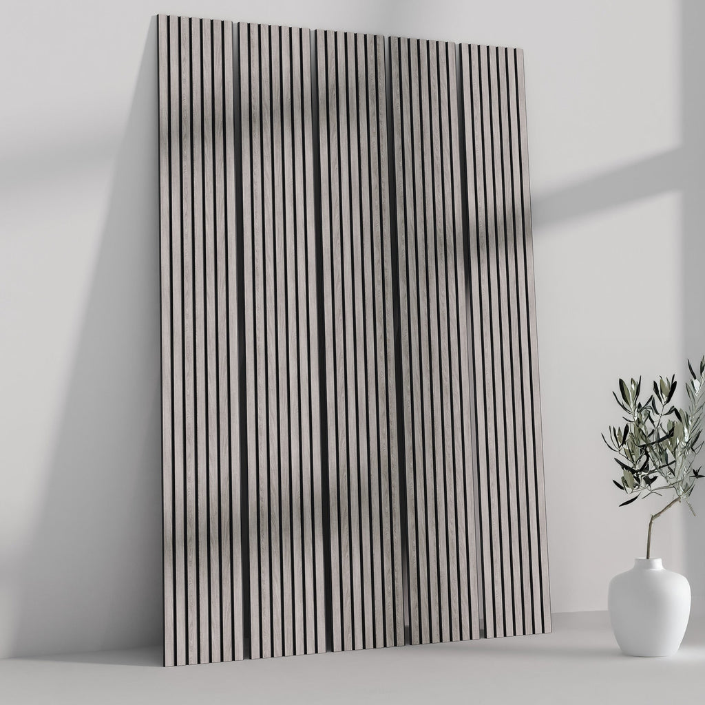 ULTRALIGHT Flexible Lightweight Grey Oak Acoustic Wood Slat Wall Panels with Black Felt Backing
