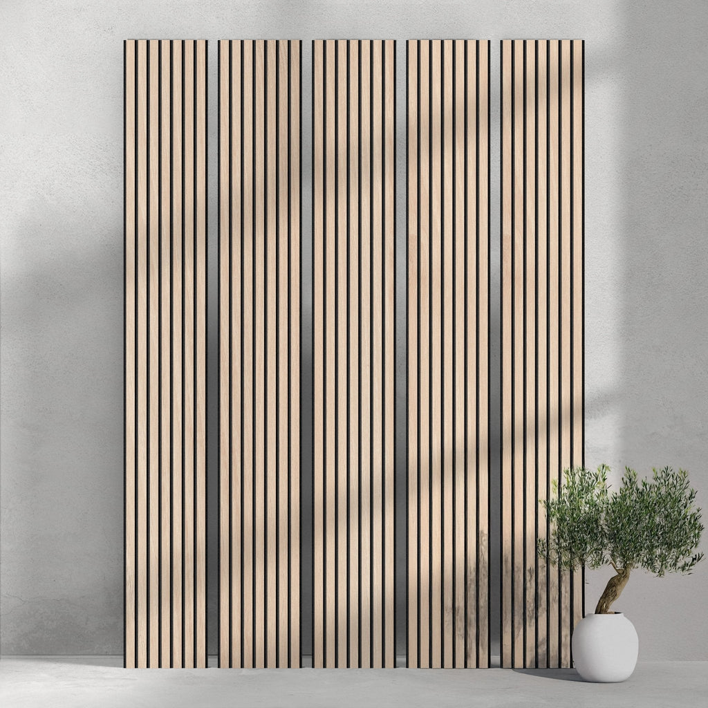 118" Tall ULTRALIGHT Flexible Lightweight White Oak Acoustic Wood Slat Wall Panels with Black Felt Backing