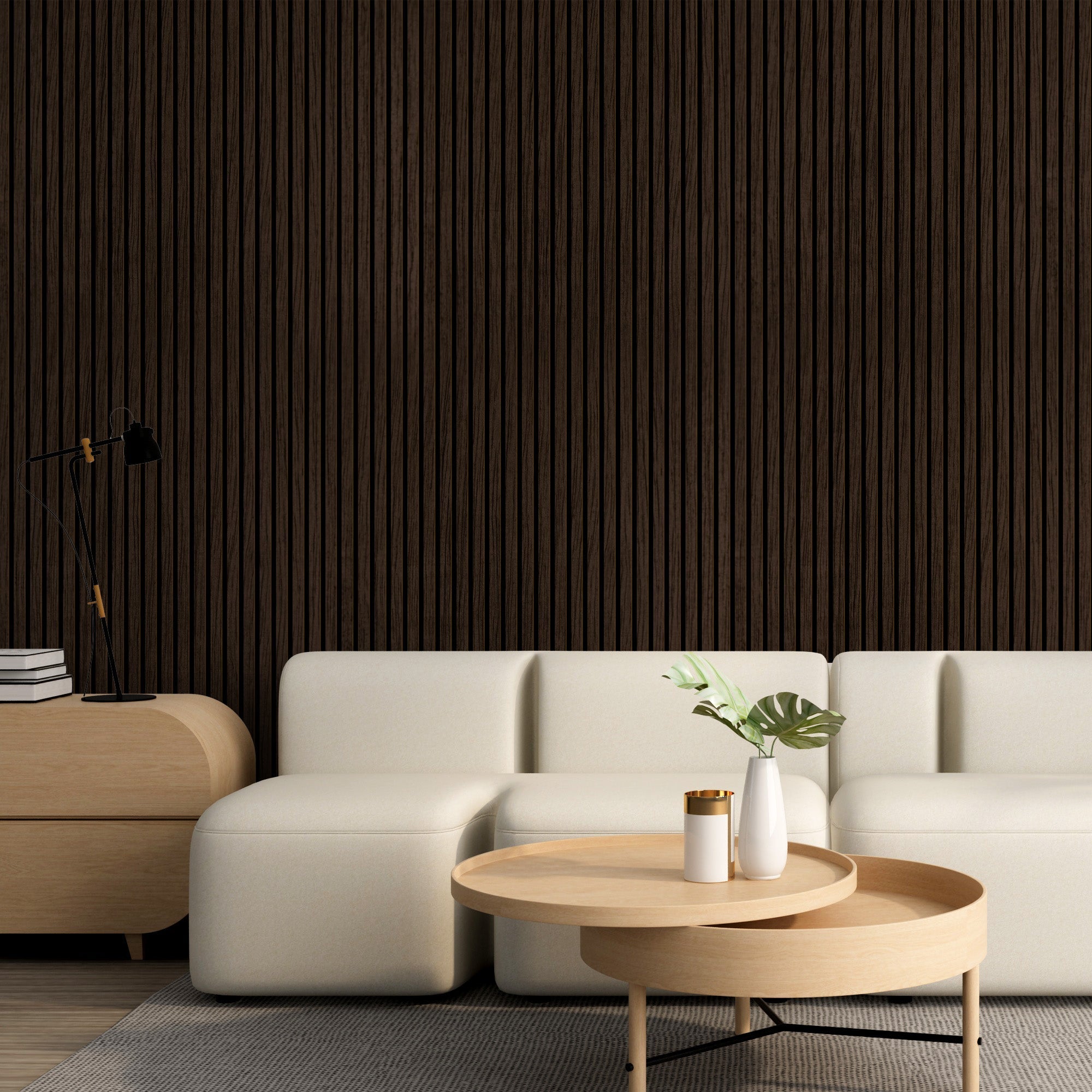 African Walnut 100% Solid Acoustic Wood Slat Wall Panels with Black Felt Backing