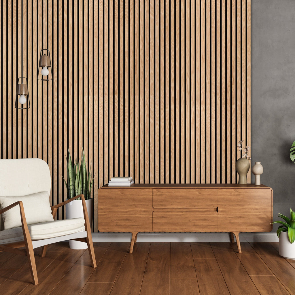 American Red Oak 100% Solid Acoustic Wood Slat Wall Panels with Black Felt Backing