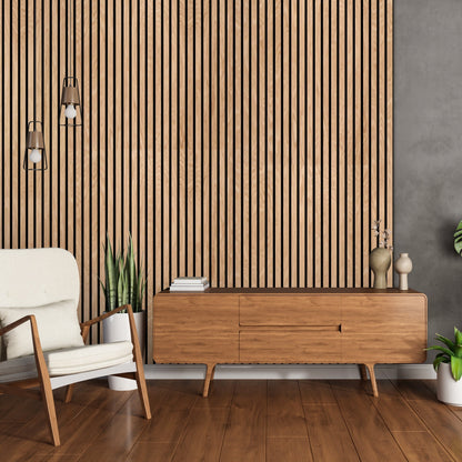 American Red Oak 100% Solid Acoustic Wood Slat Wall Panels with Black Felt Backing