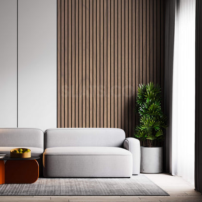 Natural Walnut Acoustic Wood Slat Wall Tiles with Black Felt Backing