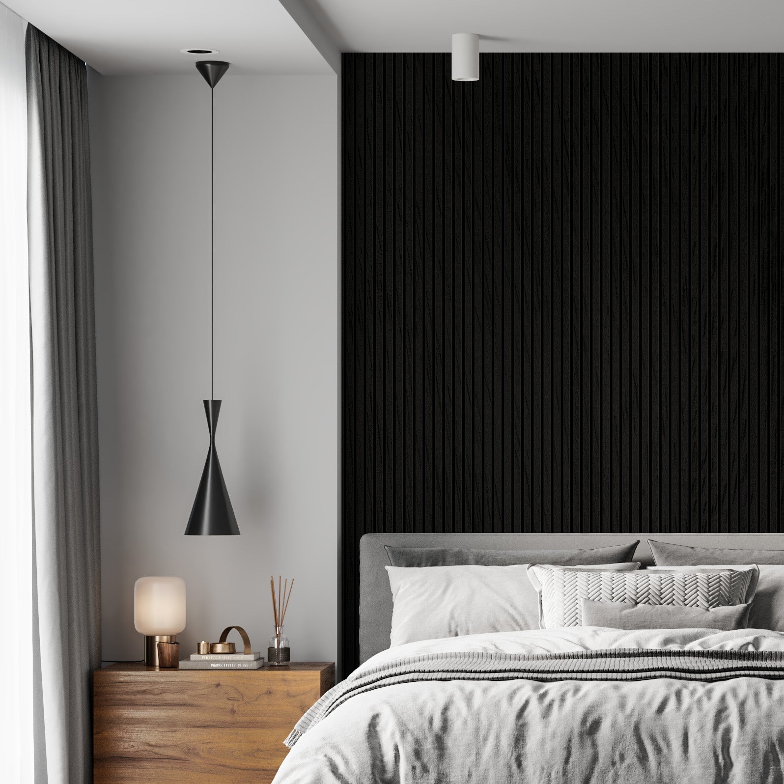 ULTRALIGHT Flexible Lightweight Black Oak Acoustic Wood Slat Wall Panels with Black Felt Backing