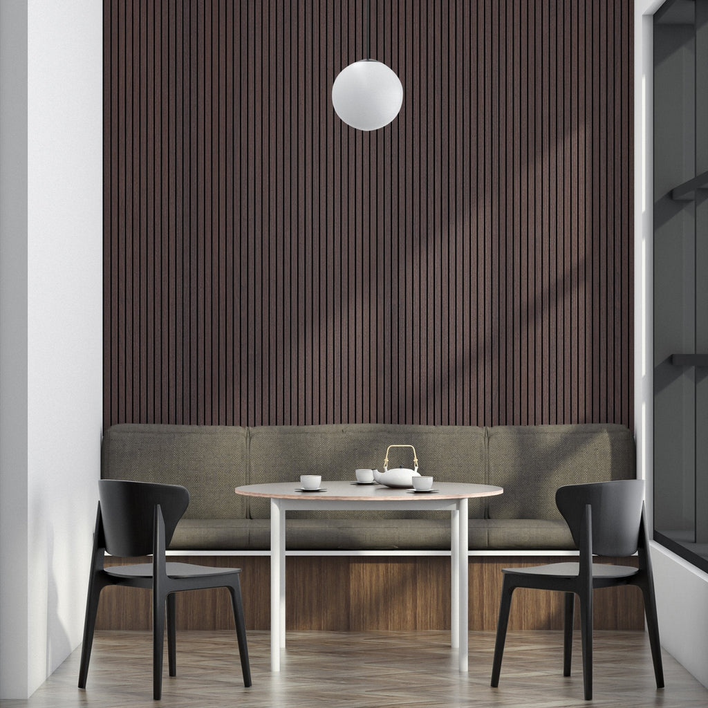 106" ULTRALIGHT Flexible Lightweight Dark Smoke Oak Acoustic Wood Slat Wall Panels with Black Felt Backing