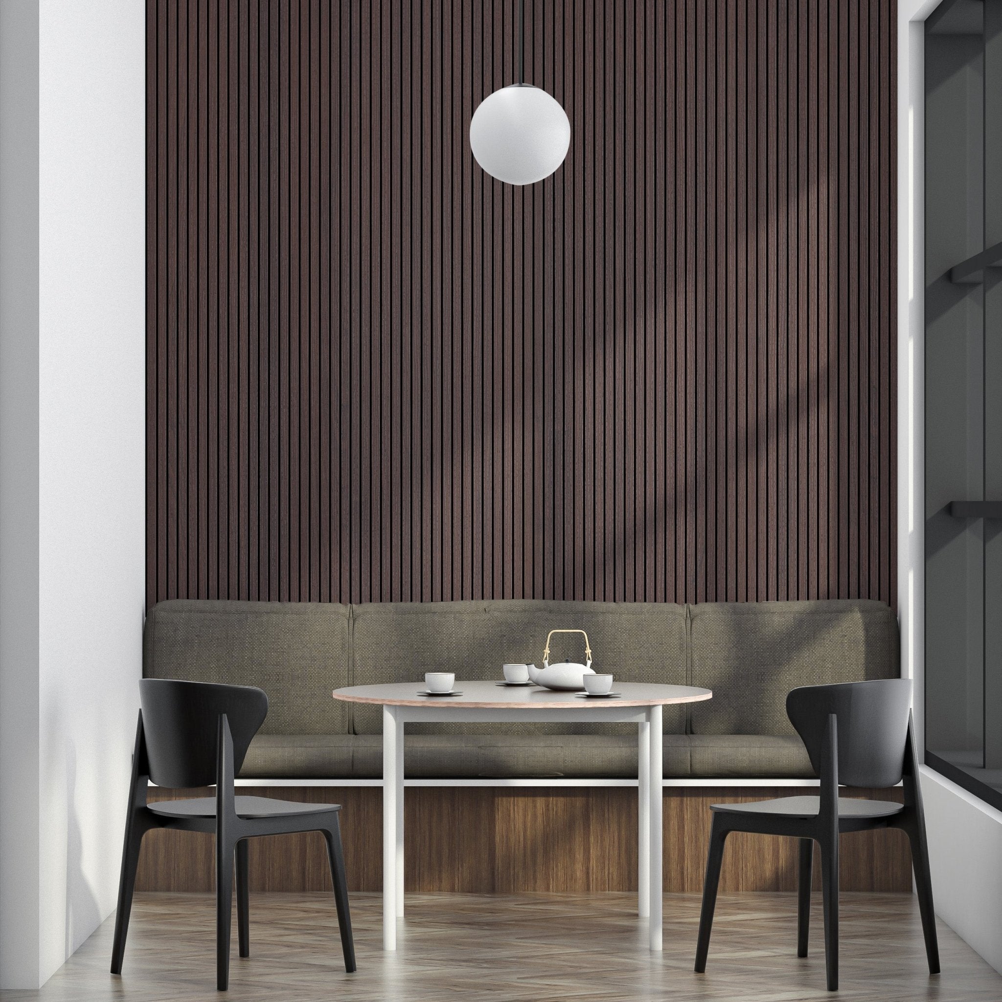 ULTRALIGHT Flexible Lightweight Dark Smoke Oak Acoustic Wood Slat Wall Panels with Black Felt Backing