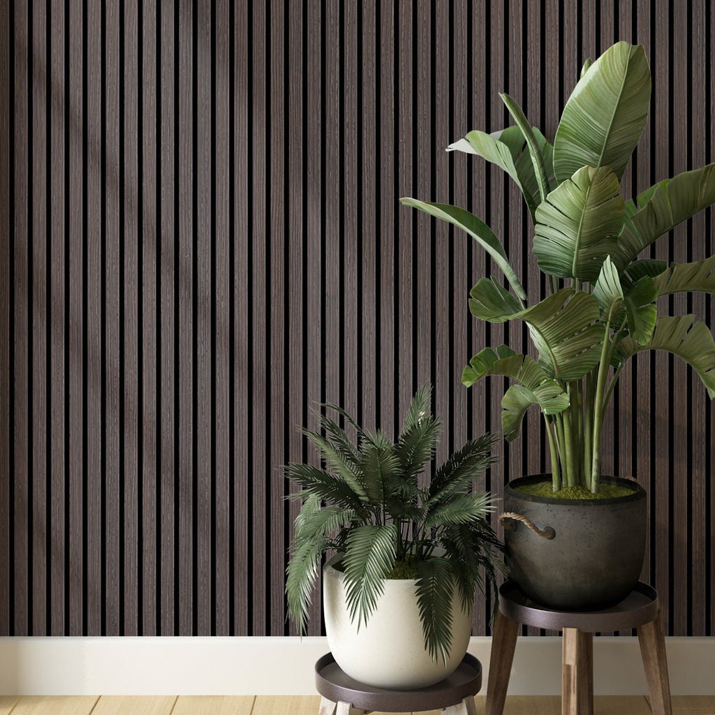 ULTRALIGHT Flexible Lightweight Dark Smoke Oak Acoustic Wood Slat Wall Panels with Black Felt Backing