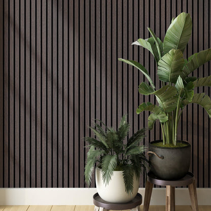 ULTRALIGHT Flexible Lightweight Dark Smoke Oak Acoustic Wood Slat Wall Panels with Black Felt Backing