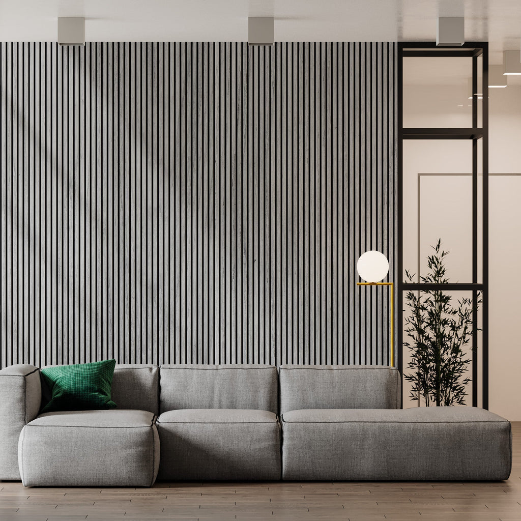 ULTRALIGHT Flexible Lightweight Grey Oak Acoustic Wood Slat Wall Panels with Black Felt Backing