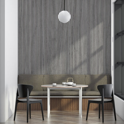 118" Tall ULTRALIGHT Flexible Lightweight Grey Oak Acoustic Wood Slat Wall Panels with Black Felt Backing