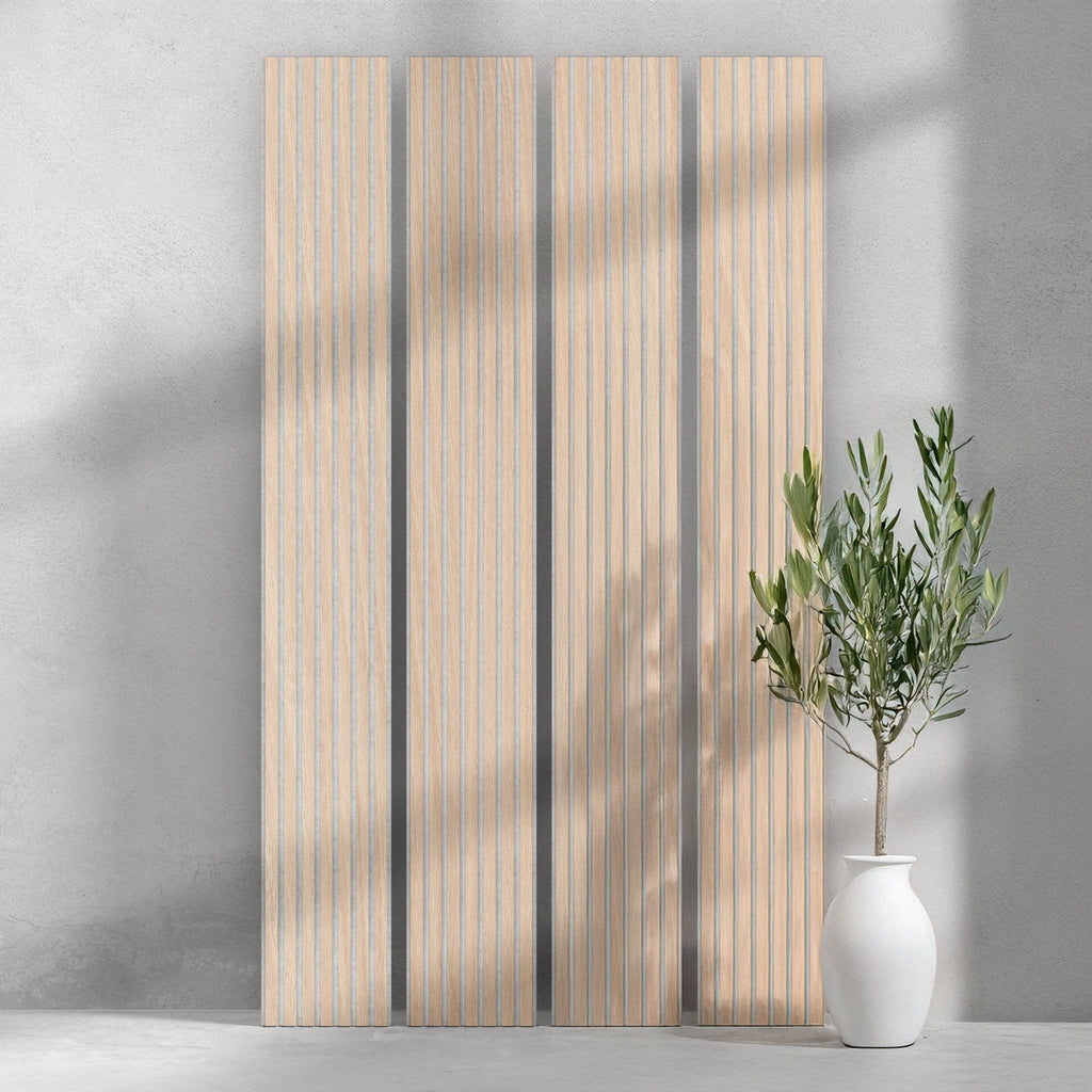 ULTRALIGHT Flexible Lightweight White Oak Acoustic Wood Slat Wall Panels with Grey Felt Backing