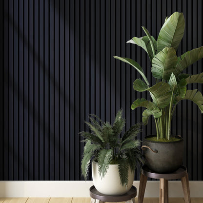 Caviar Matte Black Slat Acoustic Wall Panel with Black Felt Backing