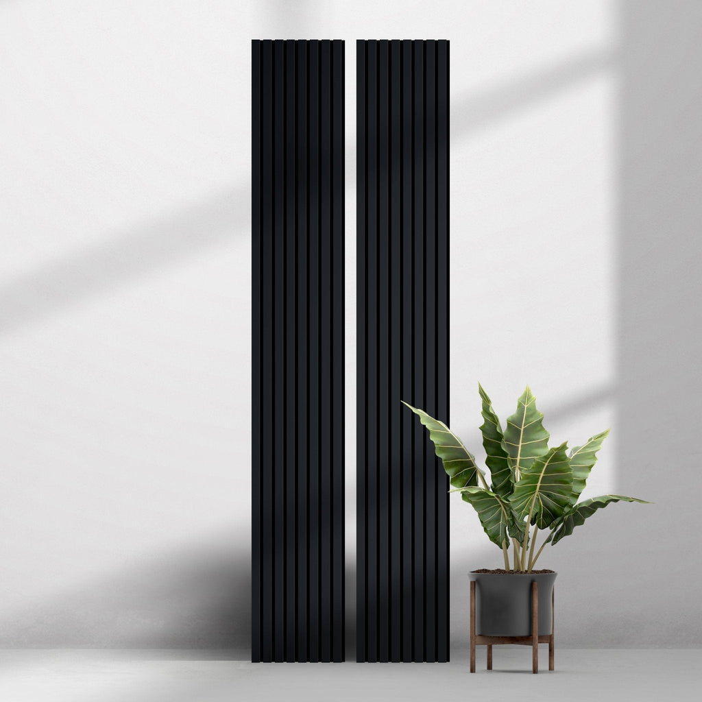 Caviar Matte Black Slat Acoustic Wall Panel with Black Felt Backing