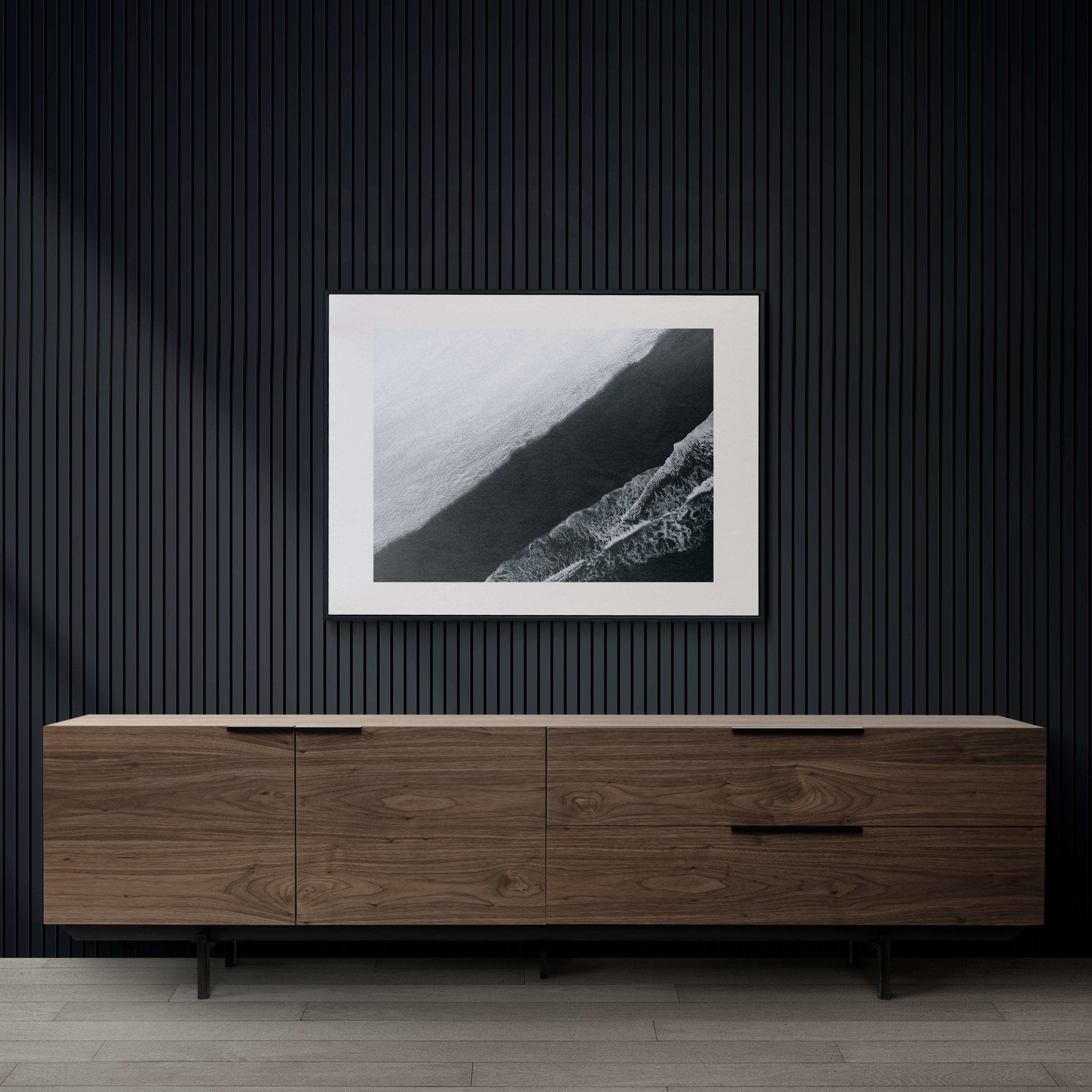 Caviar Matte Black Slat Acoustic Wall Panel with Black Felt Backing