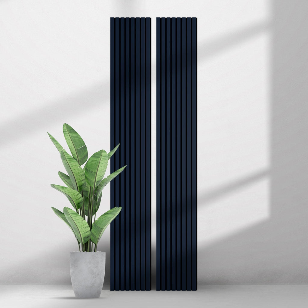 Deep Indigo Wall Slat Acoustic Panel with Black Felt Backing