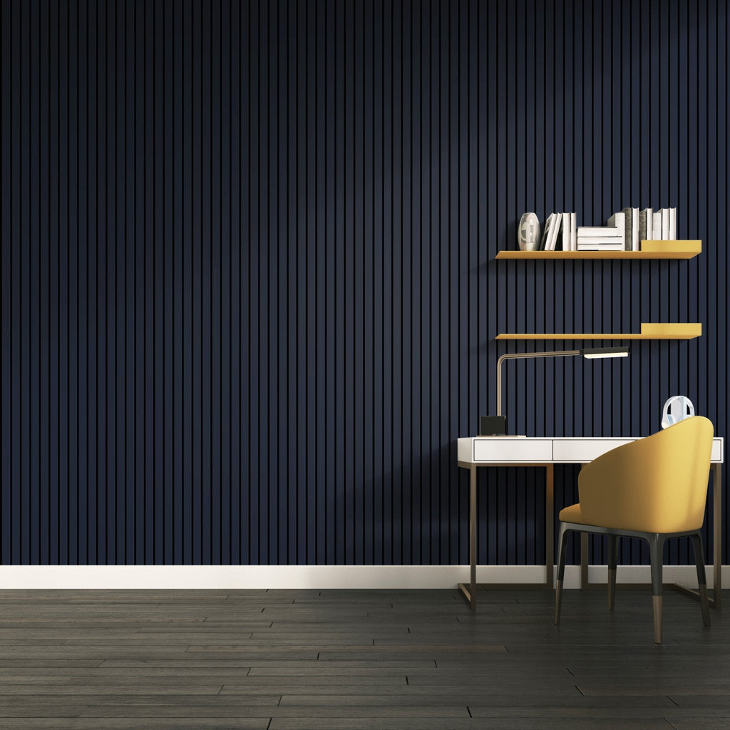 Deep Indigo Wall Slat Acoustic Panel with Black Felt Backing
