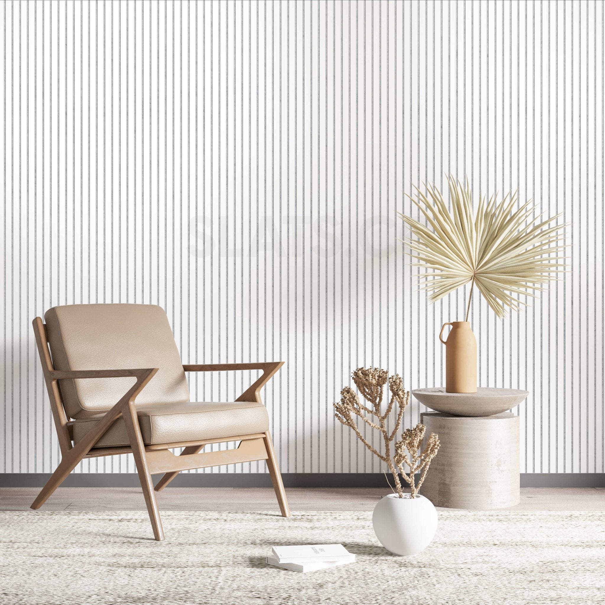 Diamond White Wall Slat Acoustic Panel with Grey Felt Backing