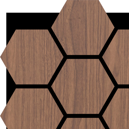 Walnut Acoustic Hexagon Wood Panel with Black Felt Backing