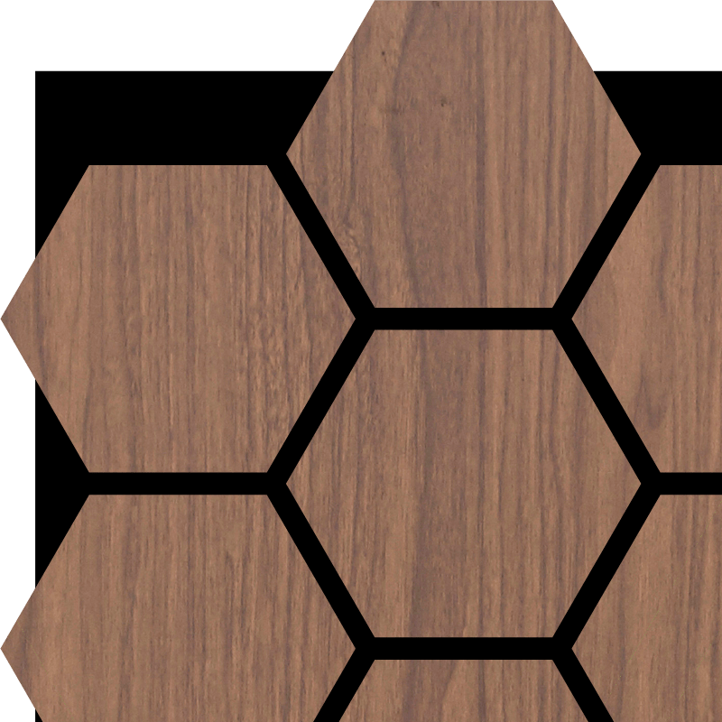 Walnut Acoustic Hexagon Wood Panel with Black Felt Backing