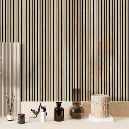 White Ash 100% Solid Acoustic Wood Slat Wall Panels with Black Felt Backing
