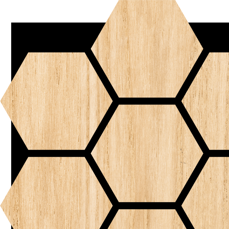 White Oak Acoustic Hexagon Wood Panel with Black Felt Backing