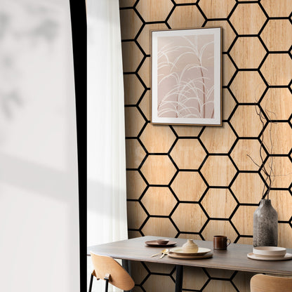 White Oak Acoustic Hexagon Wood Panel with Black Felt Backing