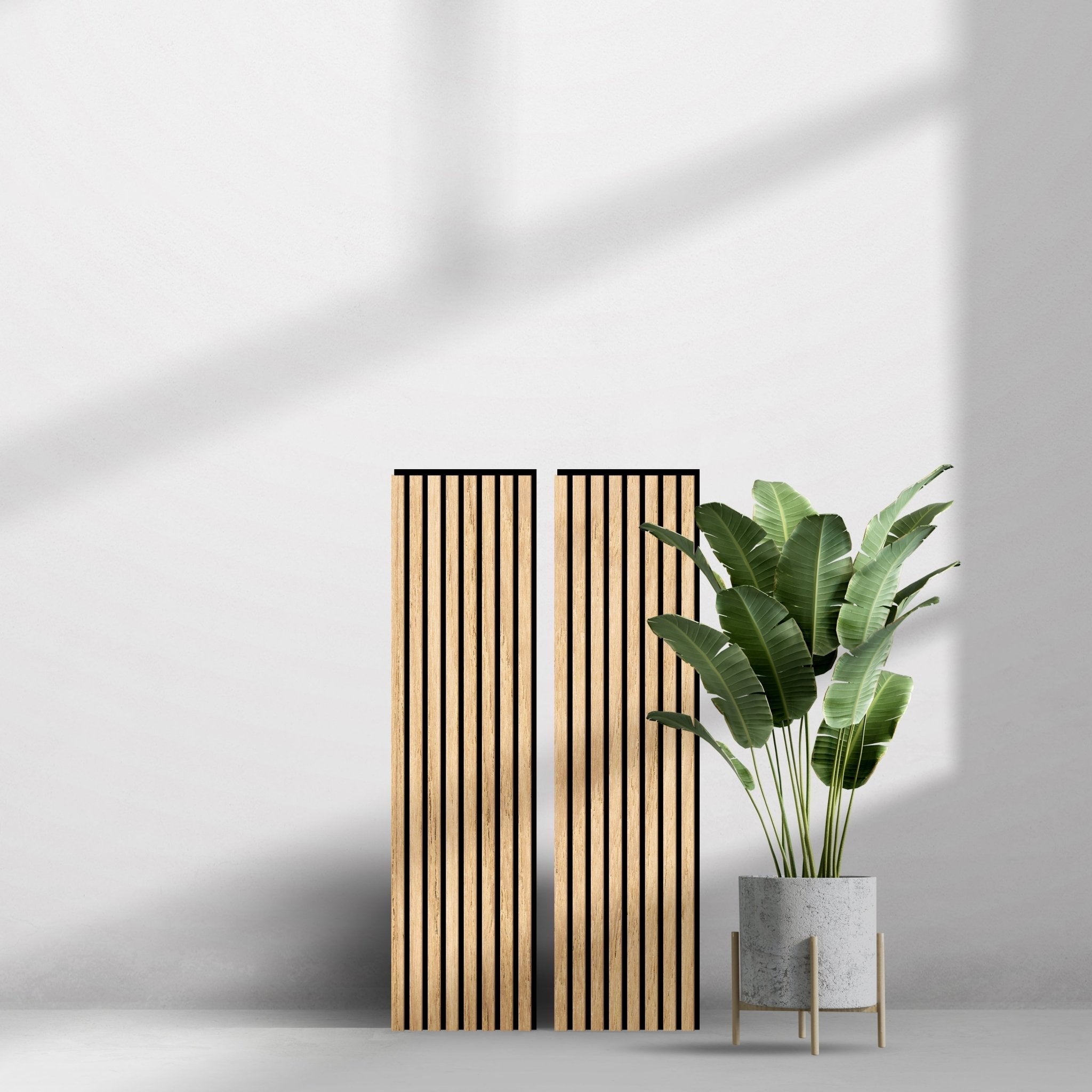 White Oak Acoustic Wood Slat Wall Tiles with Black Felt Backing
