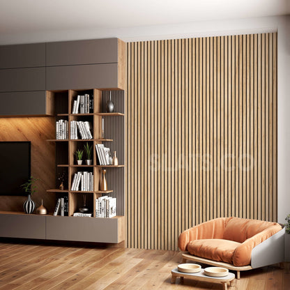 White Oak Acoustic Wood Slat Wall Tiles with Black Felt Backing