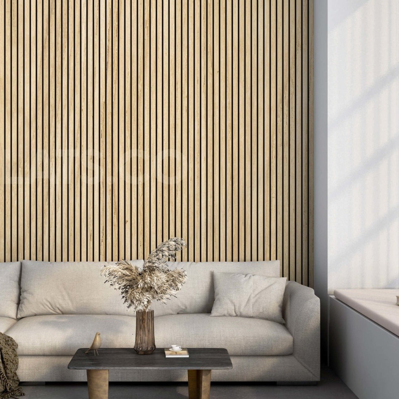 White Oak Acoustic Wood Slat Wall Tiles with Black Felt Backing