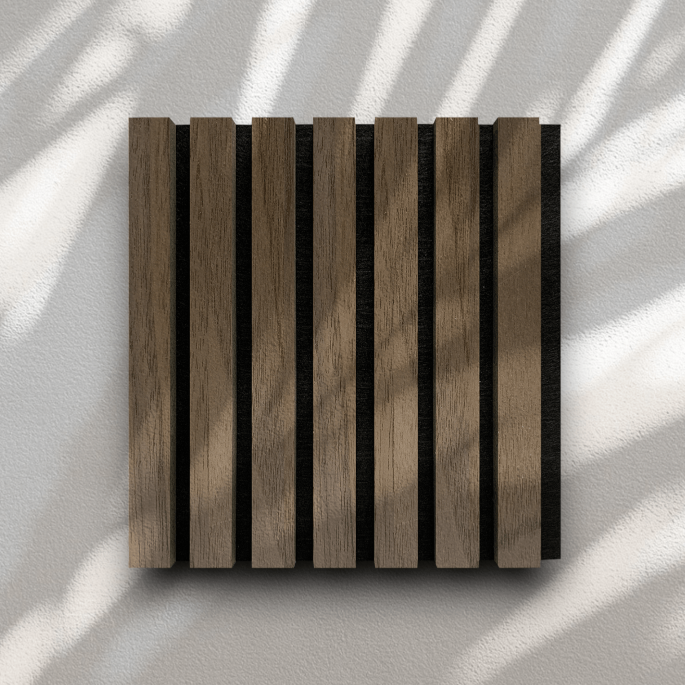 Wood Slat Acoustic Panel Sample in Natural Walnut, Black Felt